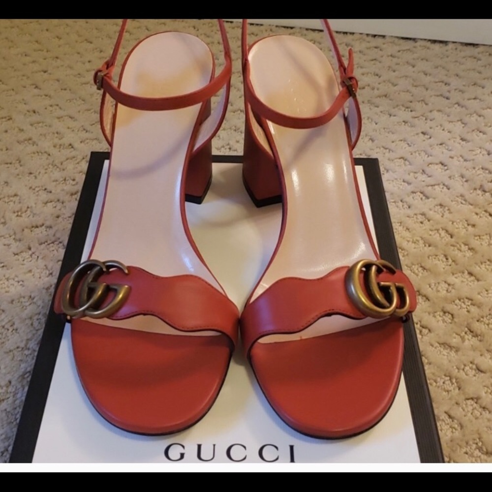 Gucci Leather Mormont Block Heels Sandals
